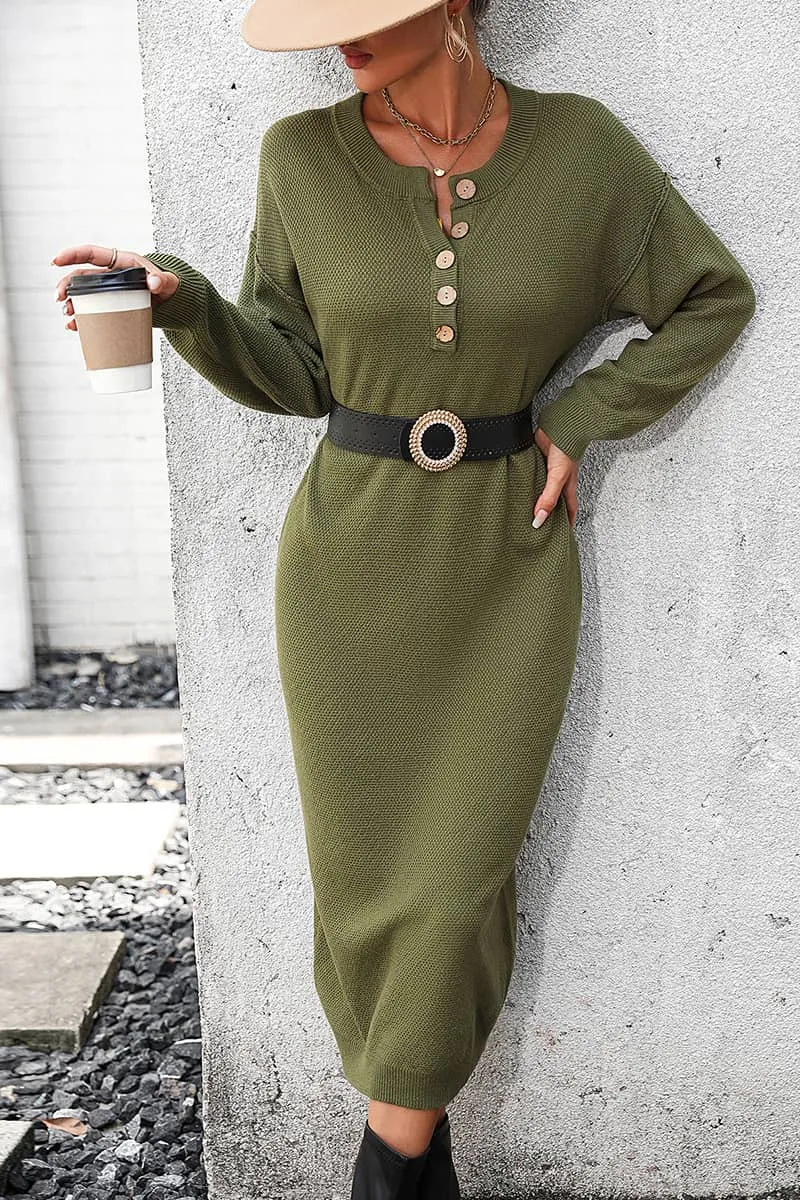 Solid Color Knitted Sweater Dress