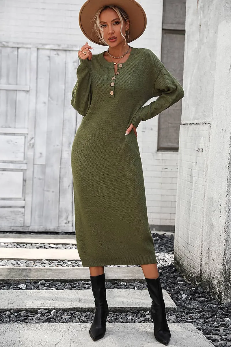 Solid Color Knitted Sweater Dress