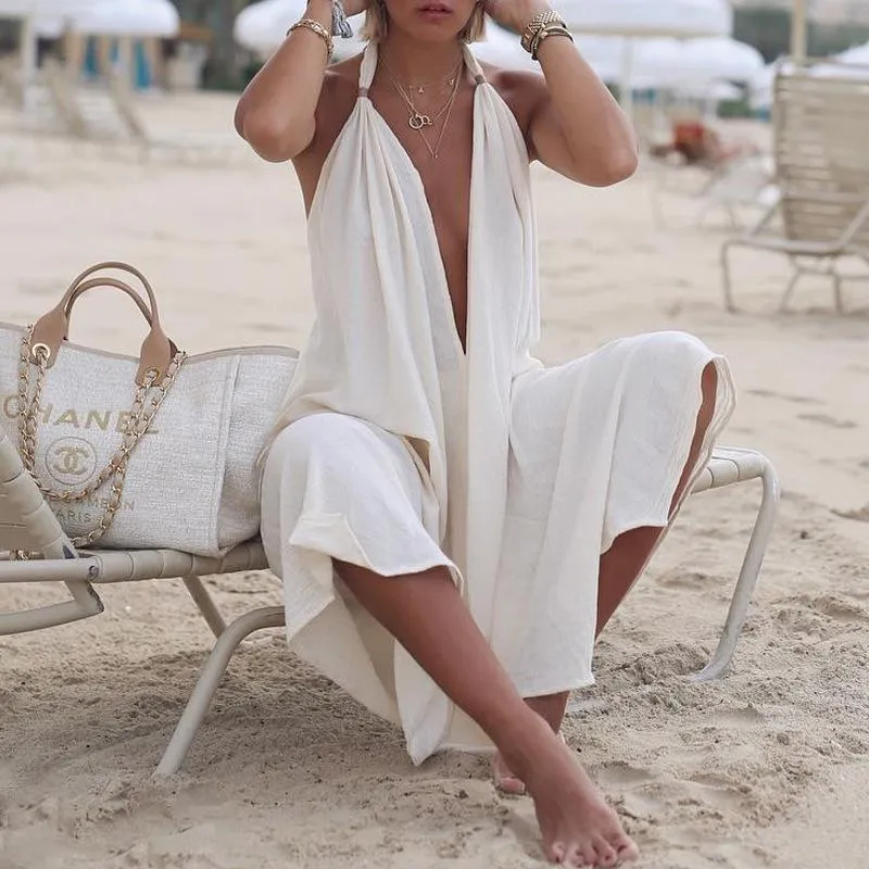 Strap Solid Color Beach Long Dress