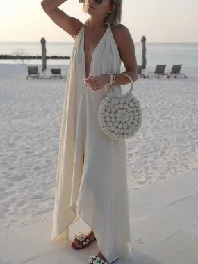 Strap Solid Color Beach Long Dress