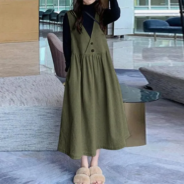 Street Style Midi Overall Dress