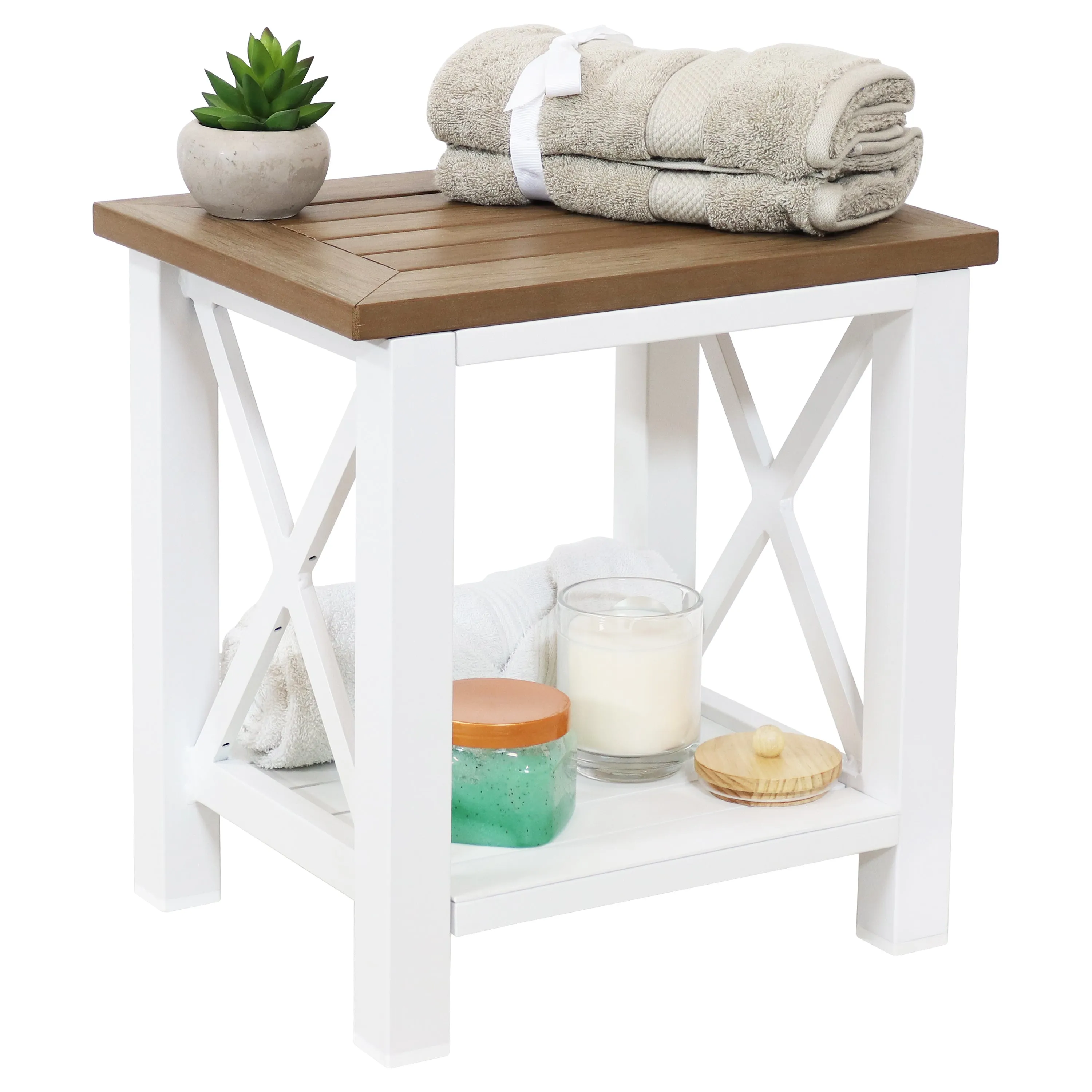 Sunnydaze Bathroom Shower Bench with Storage Shelf