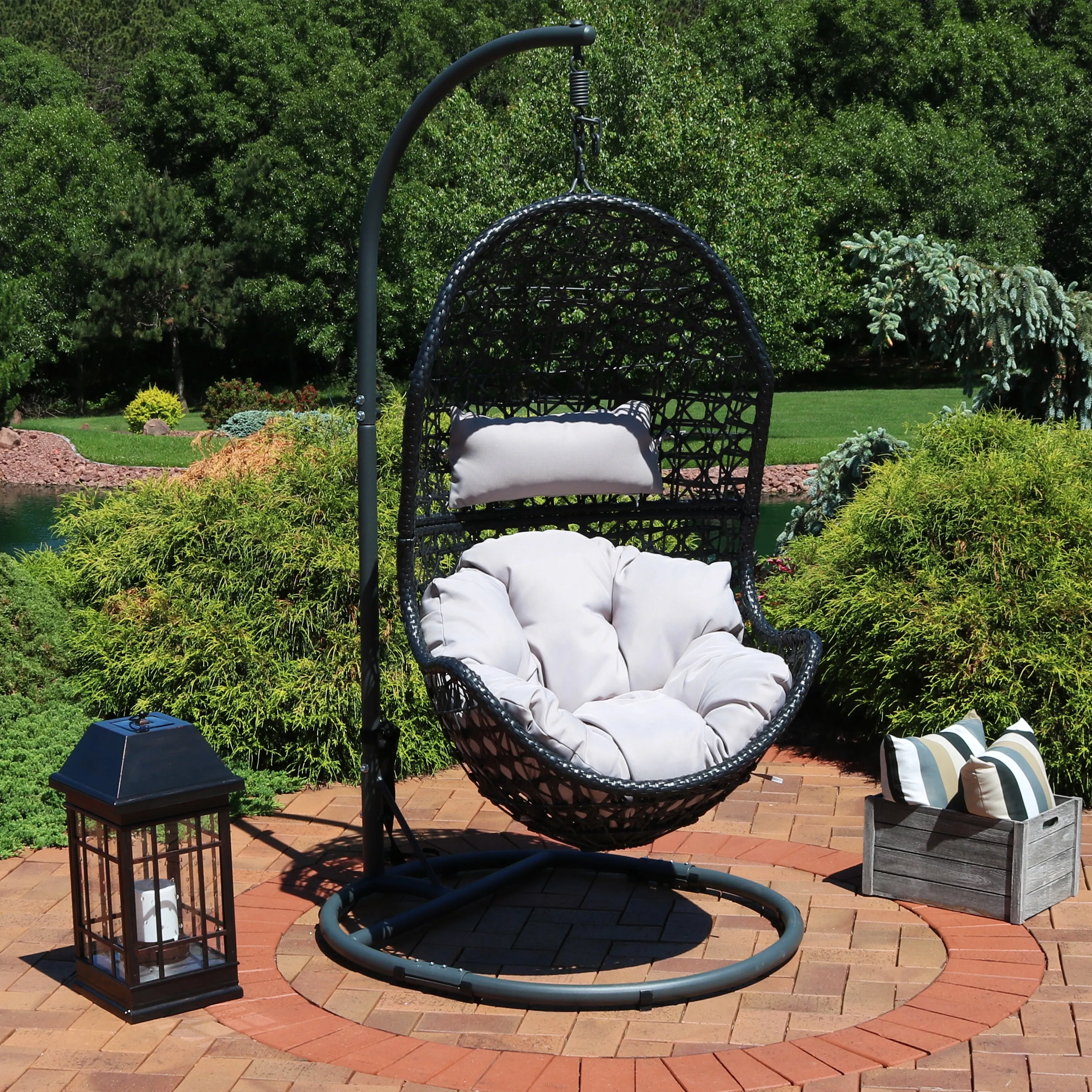 Sunnydaze Cordelia Hanging Egg Chair with Steel Stand and Cushion