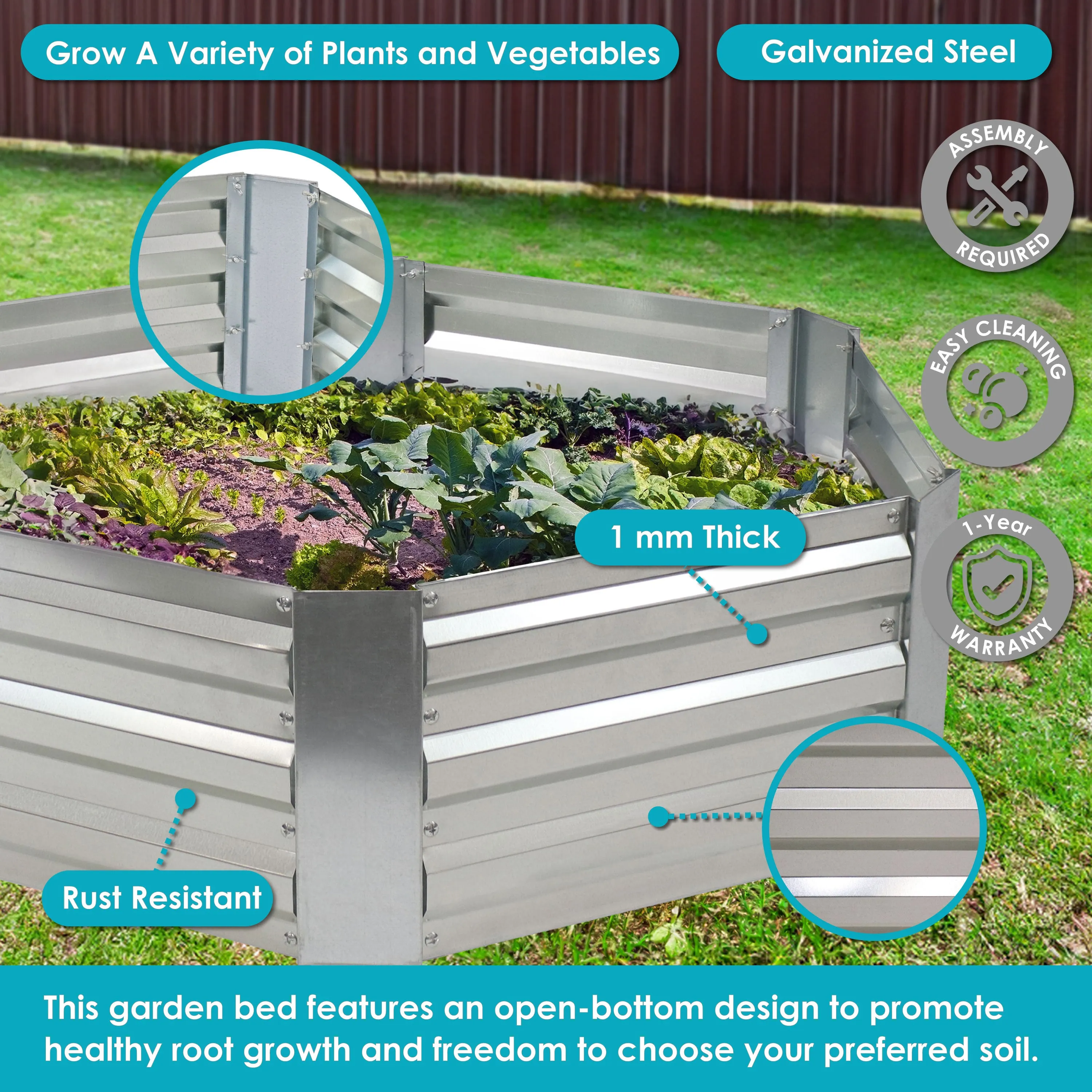 Sunnydaze Galvanized Steel Hexagon Raised Garden Bed - 12.25" H