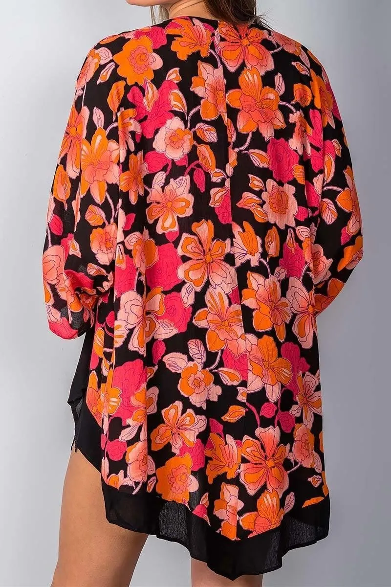 Sunset Nights Orange And Pink Floral Kimono