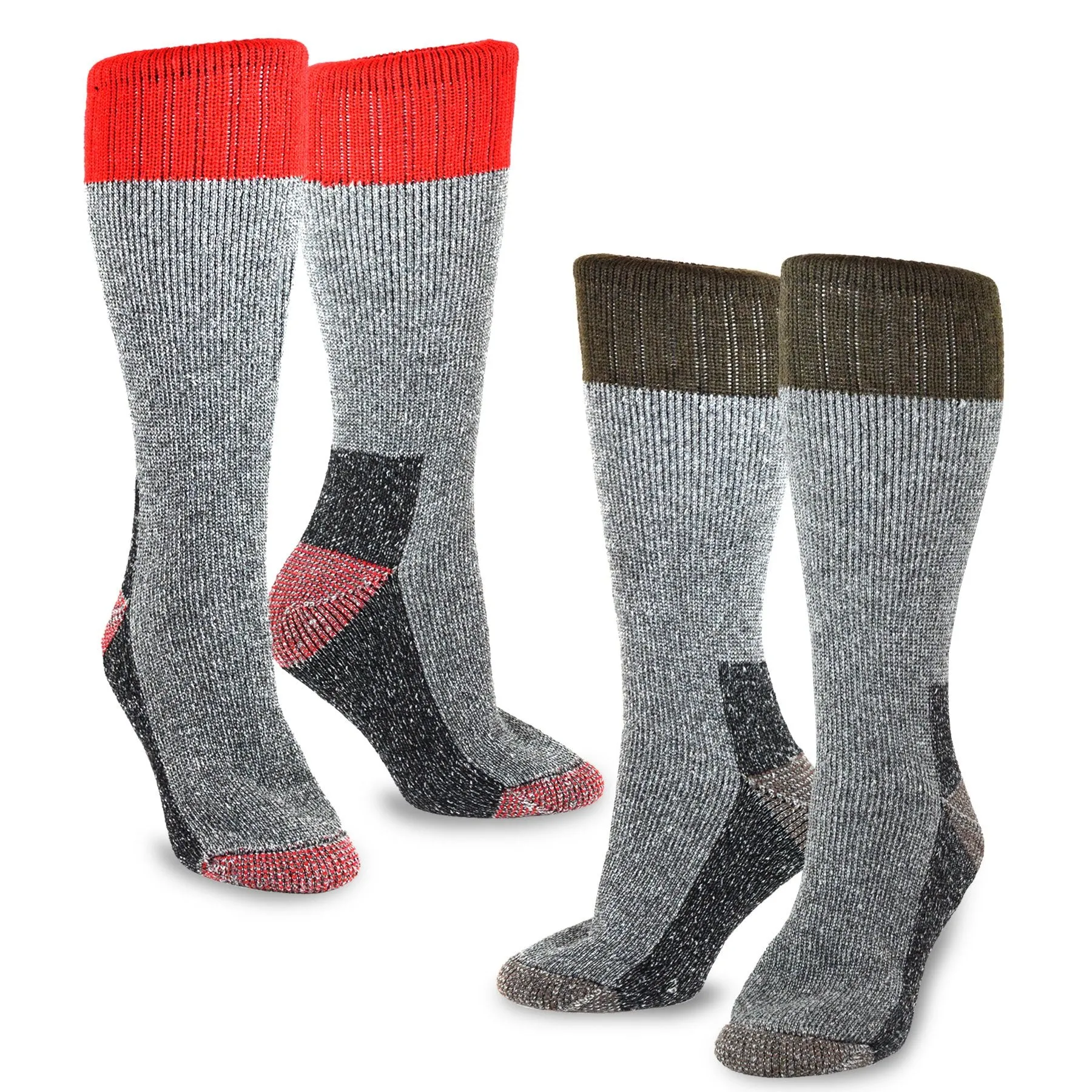 TeeHee Socks Women's Thermal Wool Crew Brown/Red 2-Pack (51078)