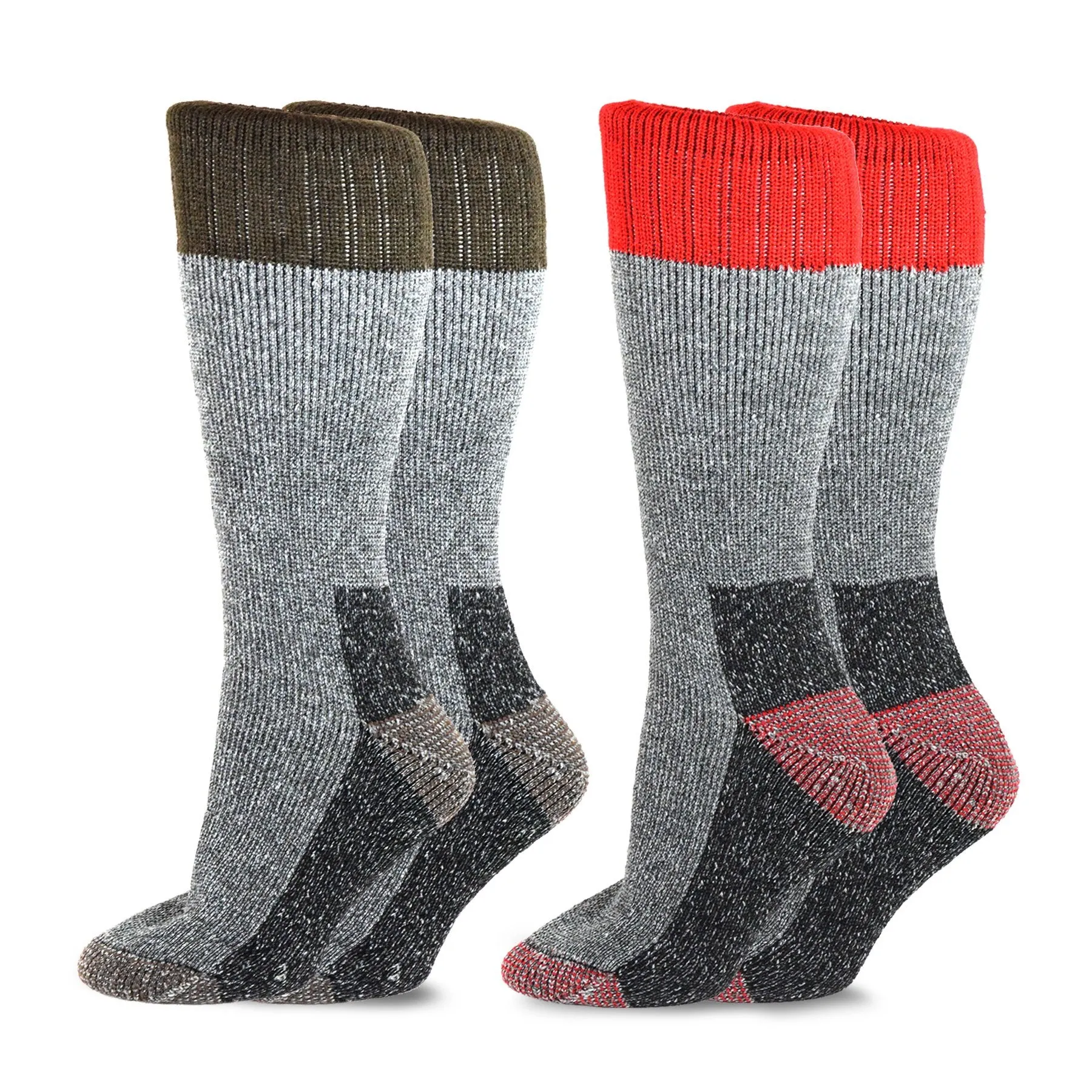 TeeHee Socks Women's Thermal Wool Crew Brown/Red 2-Pack (51078)