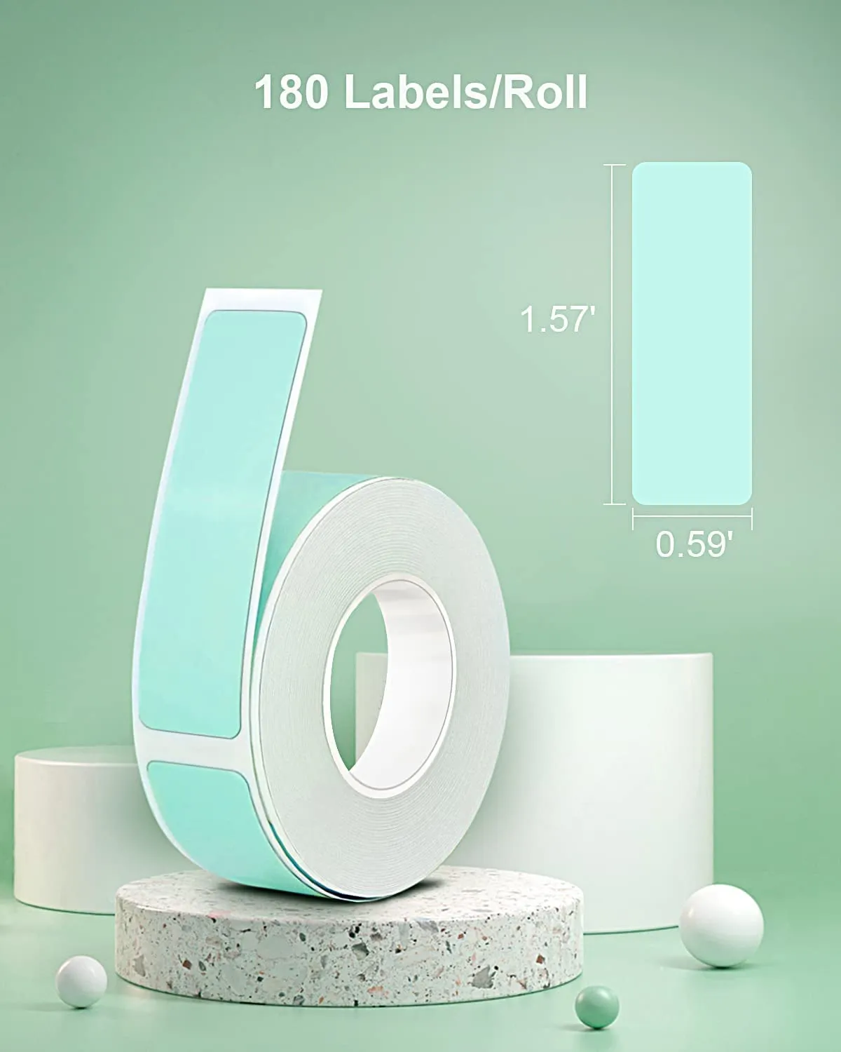 Thermal Label Maker Tape Adapted P10 Label Maker, Standard Laminated Office Labeling, 15mmx40mm/0.5x1.57inch, 180 Labels/Roll, P10 Thermal Printing Label Paper (Green)