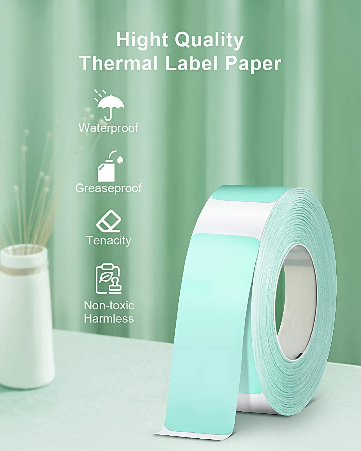 Thermal Label Maker Tape Adapted P10 Label Maker, Standard Laminated Office Labeling, 15mmx40mm/0.5x1.57inch, 180 Labels/Roll, P10 Thermal Printing Label Paper (Green)