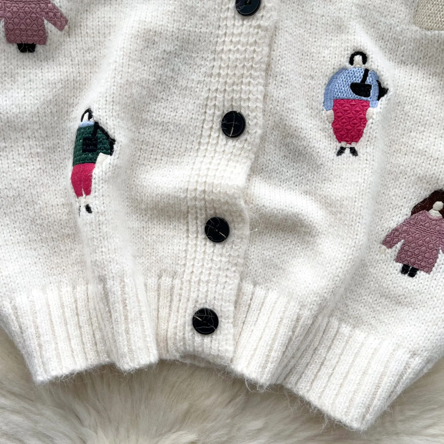 V-neck Thermal Embroidered Soft Cardigan
