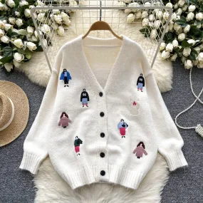 V-neck Thermal Embroidered Soft Cardigan