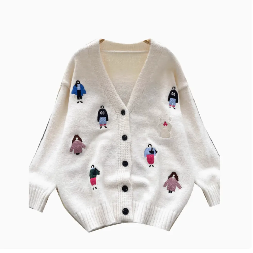 V-neck Thermal Embroidered Soft Cardigan