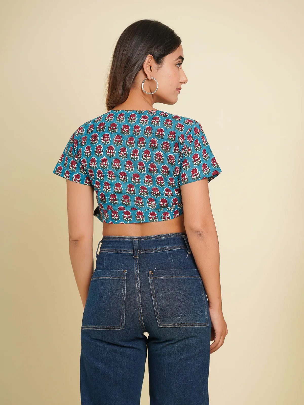 V-Neck Wrap Crop Top Turquoise