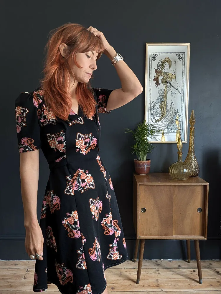 Vintage 70's Black Colombine Dress