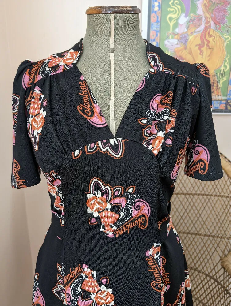 Vintage 70's Black Colombine Dress