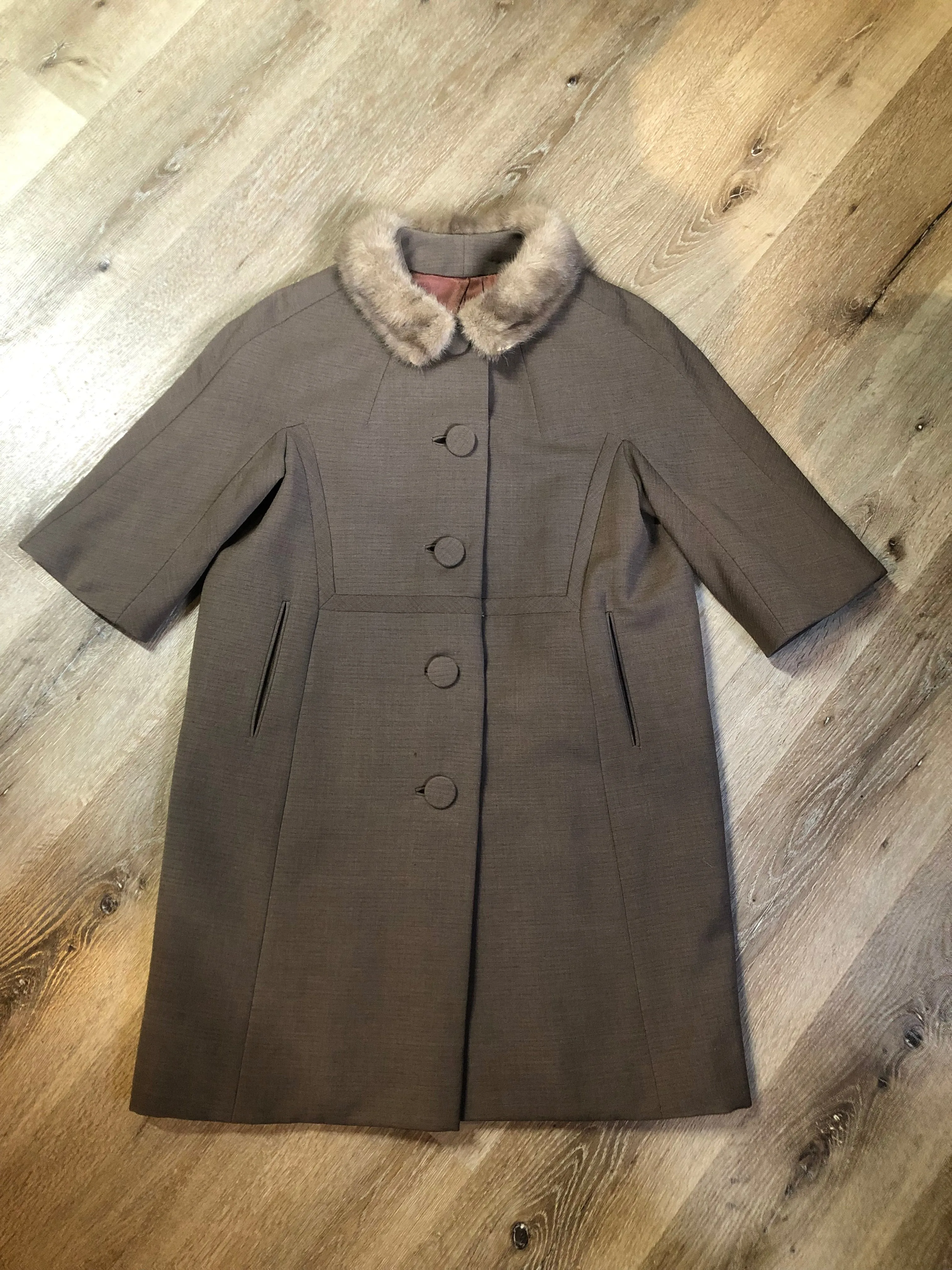 Vintage Monarch Wool Coat with ¾ Sleeve and Fur Trimmed Collar