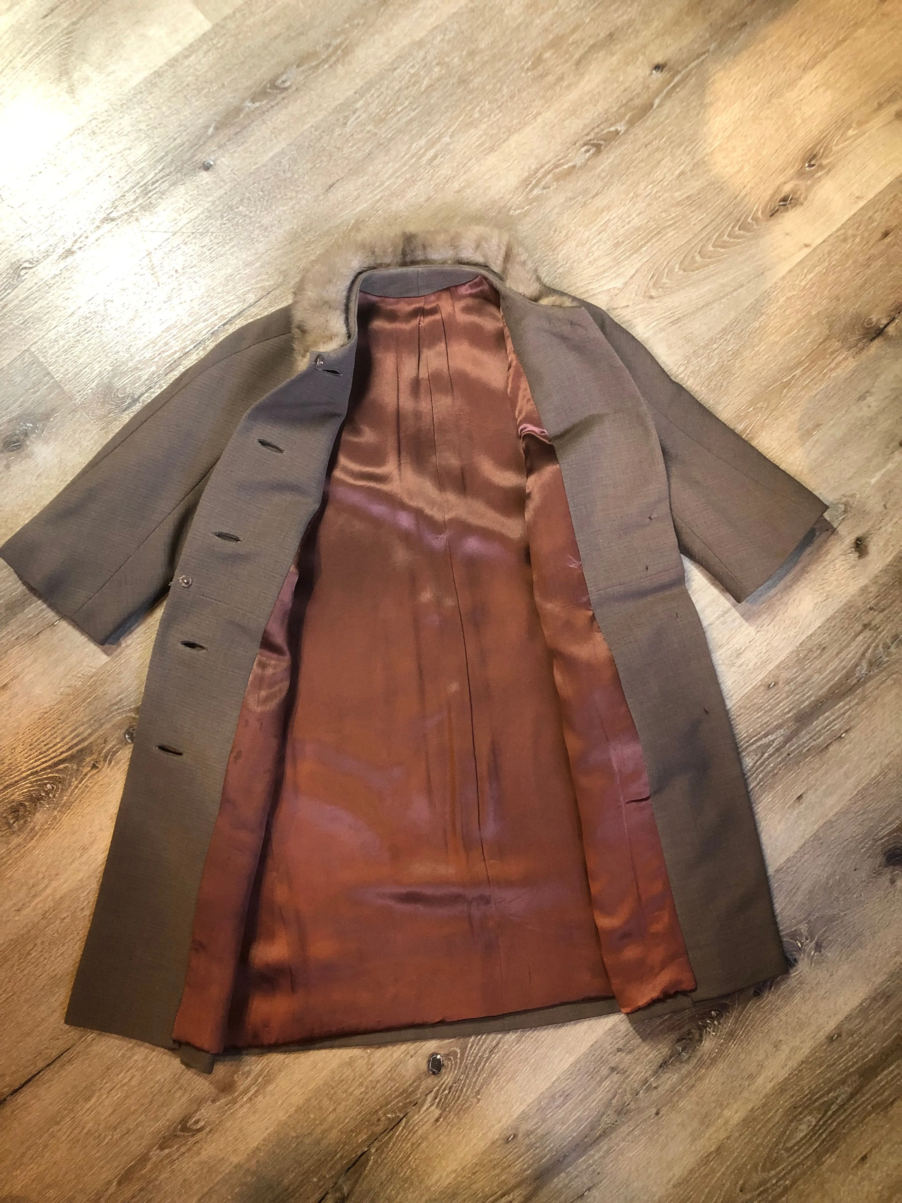 Vintage Monarch Wool Coat with ¾ Sleeve and Fur Trimmed Collar