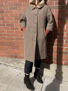 Vintage Monarch Wool Coat with ¾ Sleeve and Fur Trimmed Collar