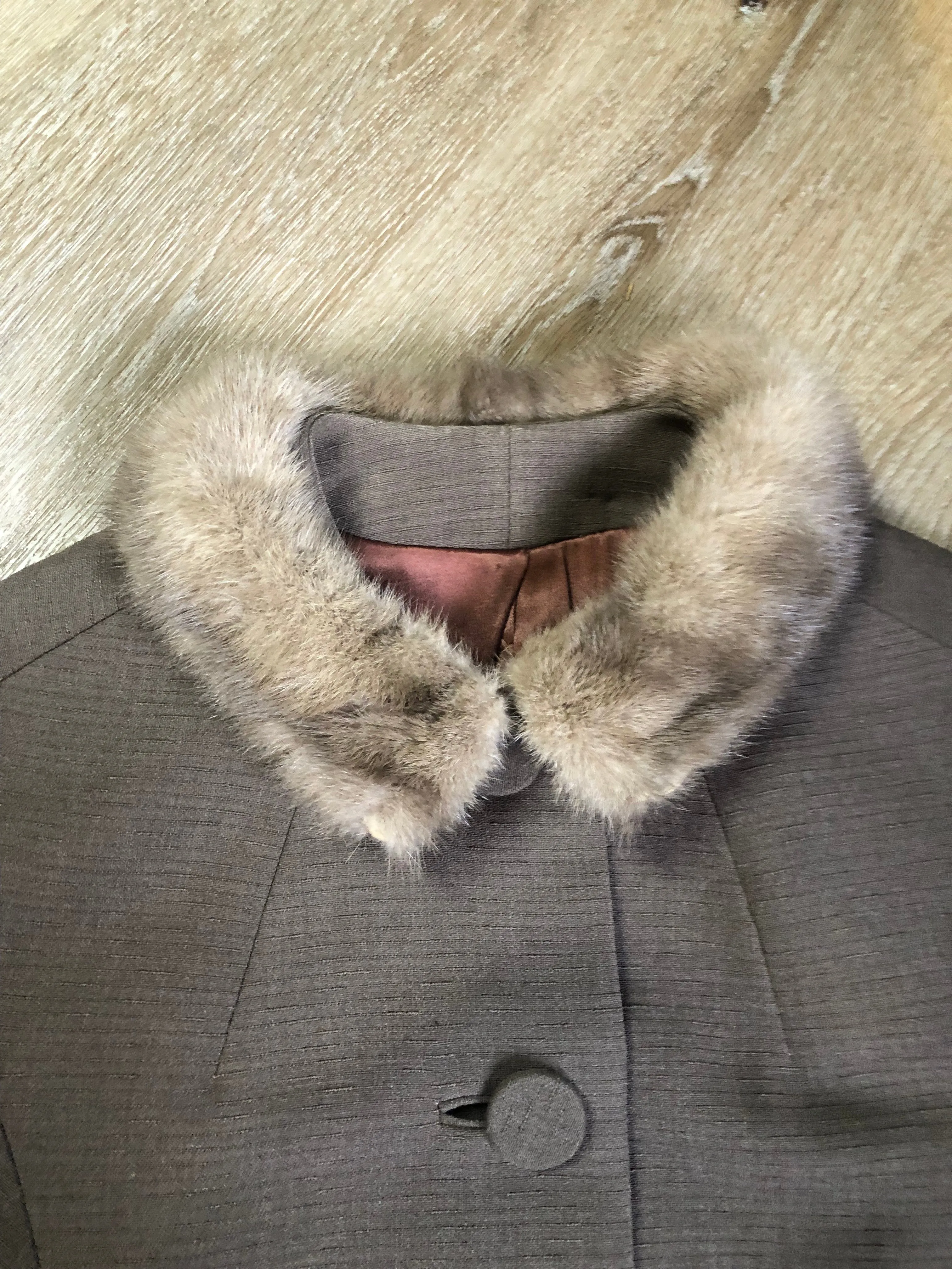 Vintage Monarch Wool Coat with ¾ Sleeve and Fur Trimmed Collar