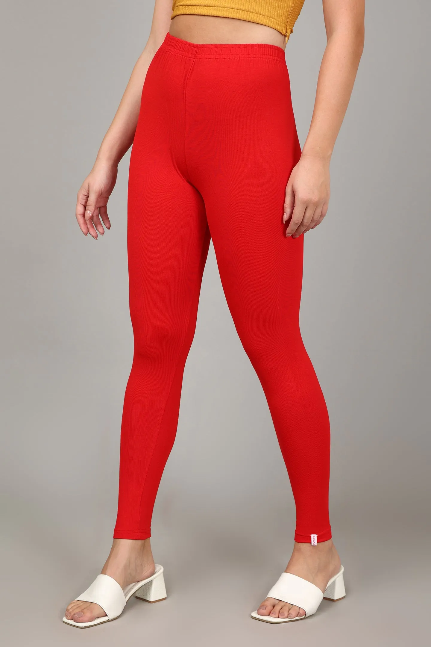 VISCOSE ANKLE LEGGINGS - RED