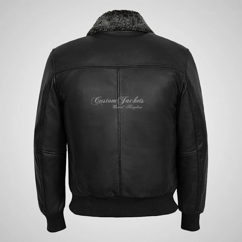 WINGMAN Fur Collared Leather Bomber Jacket For Men Soft Leather