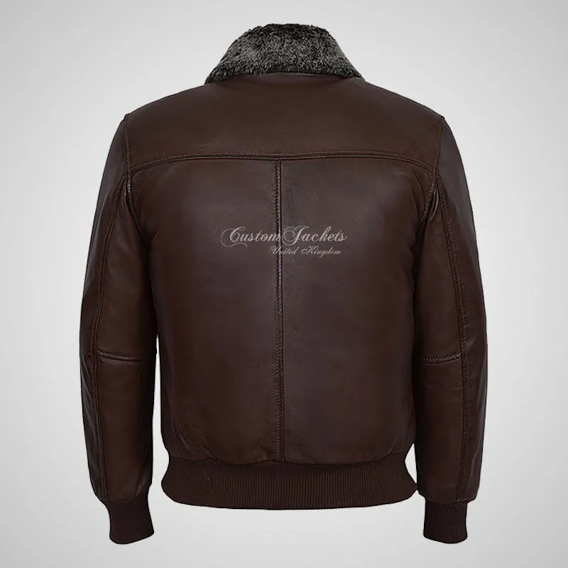 WINGMAN Fur Collared Leather Bomber Jacket For Men Soft Leather