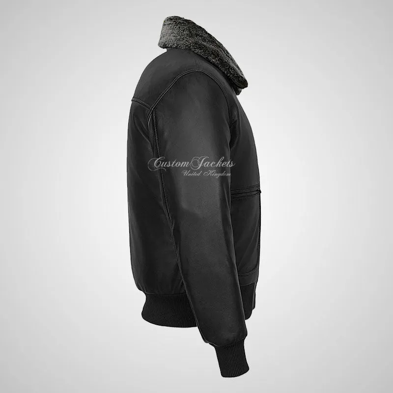 WINGMAN Fur Collared Leather Bomber Jacket For Men Soft Leather