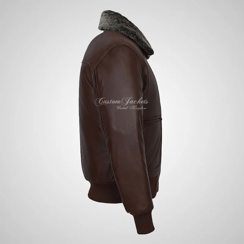 WINGMAN Fur Collared Leather Bomber Jacket For Men Soft Leather