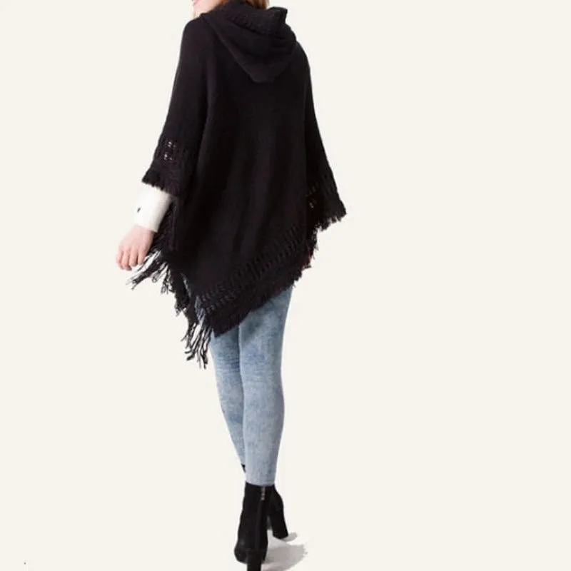 Women Hooded Knitting Poncho Shawl