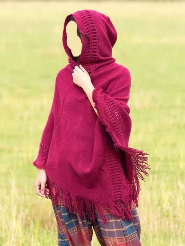 Women Hooded Knitting Poncho Shawl