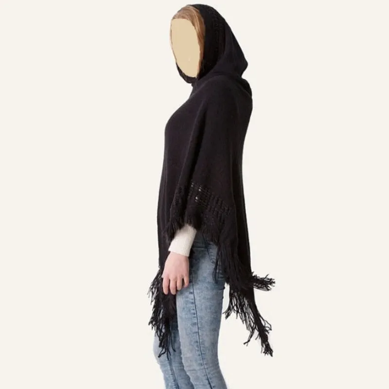 Women Hooded Knitting Poncho Shawl