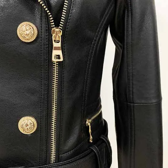 Women Zipper Leather Jacket Moto Biker Blazer