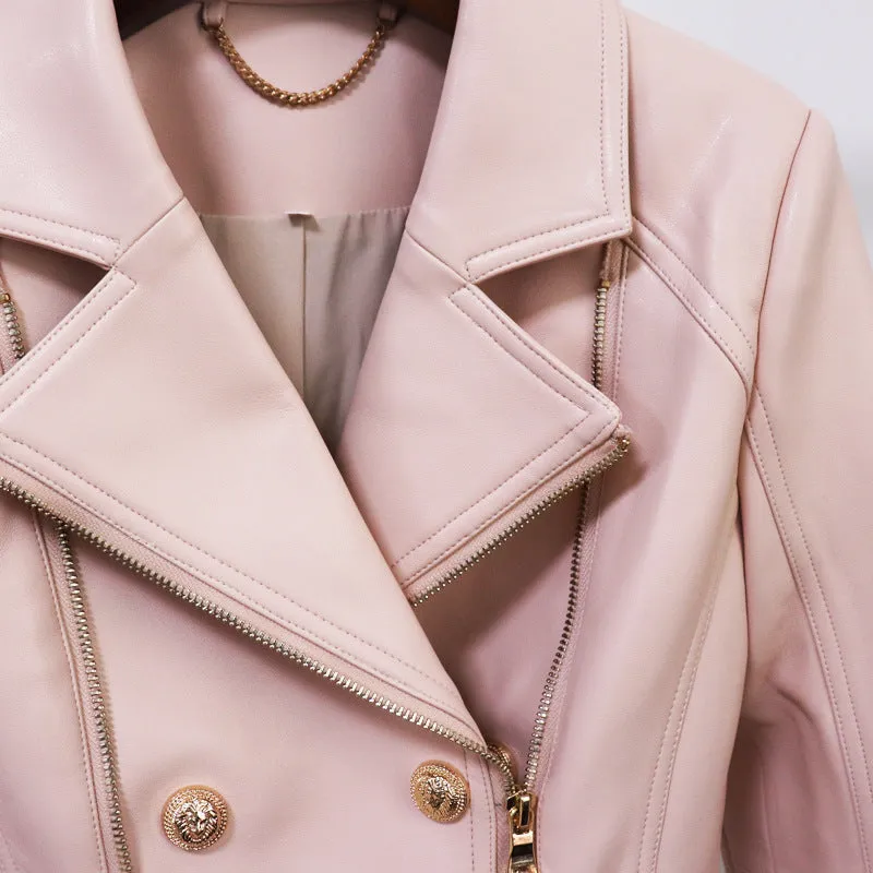 Women Zipper Leather Jacket Moto Biker Blazer