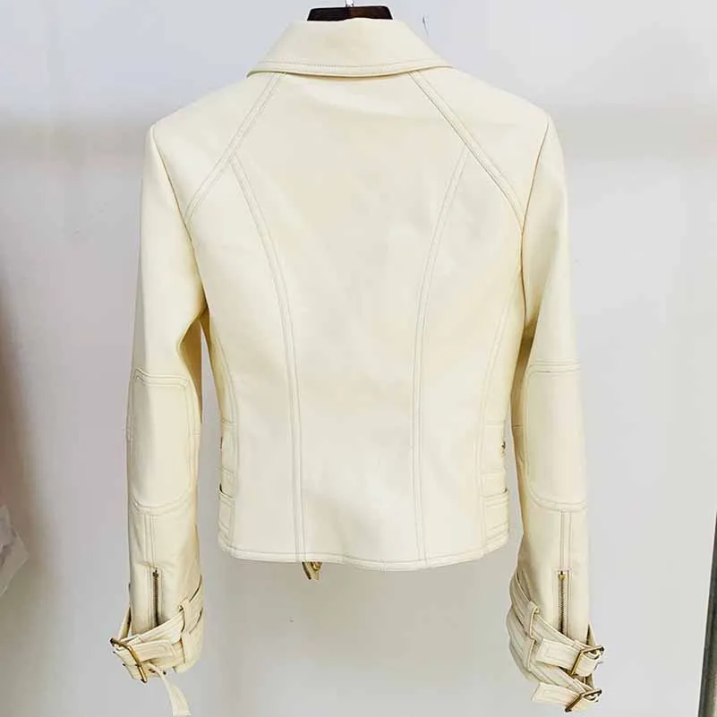 Women Zipper Leather Jacket Moto Biker Blazer