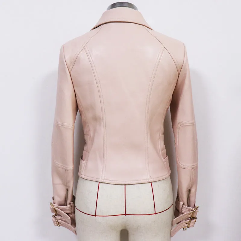 Women Zipper Leather Jacket Moto Biker Blazer