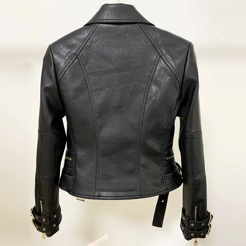Women Zipper Leather Jacket Moto Biker Blazer