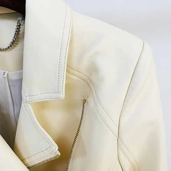 Women Zipper Leather Jacket Moto Biker Blazer