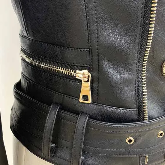 Women Zipper Leather Jacket Moto Biker Blazer