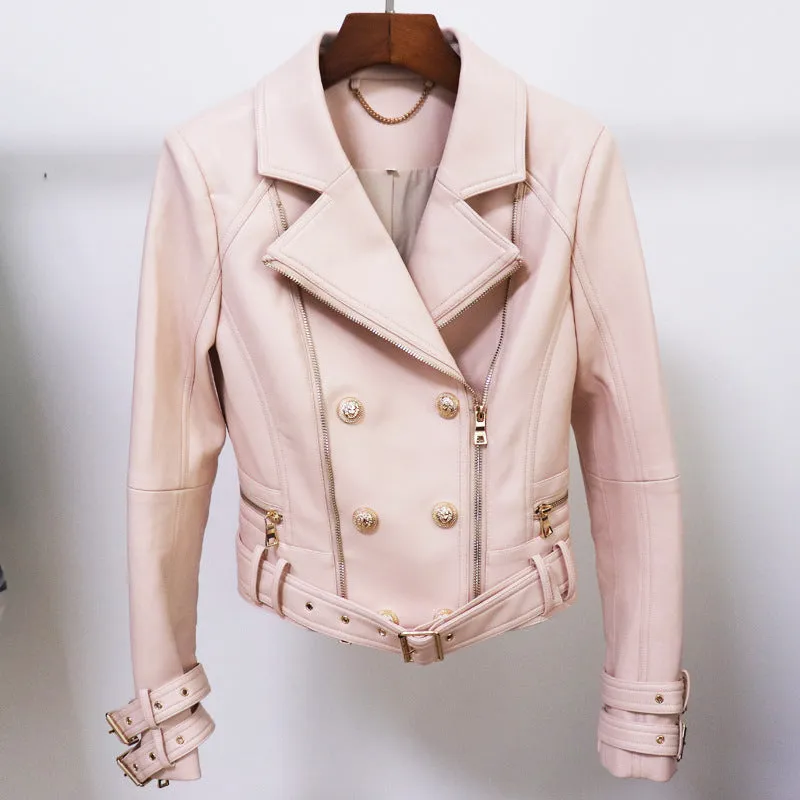 Women Zipper Leather Jacket Moto Biker Blazer