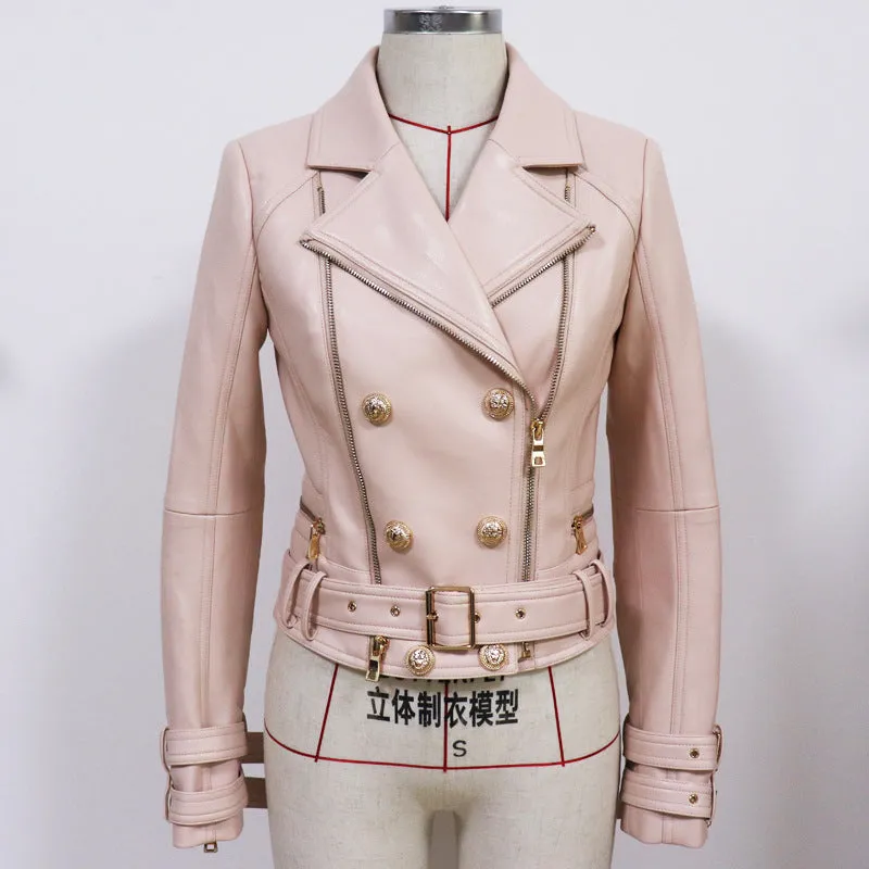 Women Zipper Leather Jacket Moto Biker Blazer