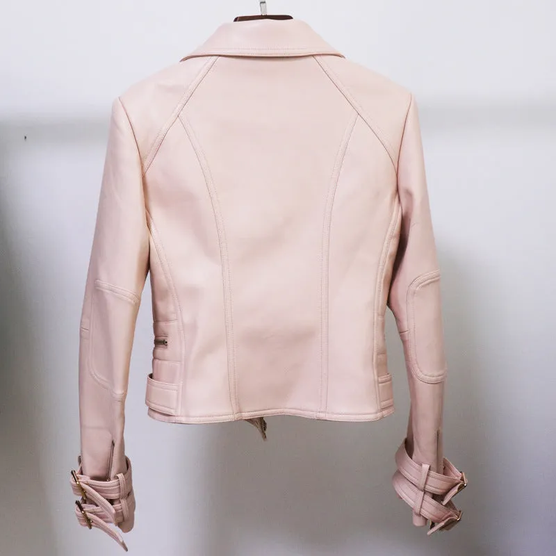 Women Zipper Leather Jacket Moto Biker Blazer