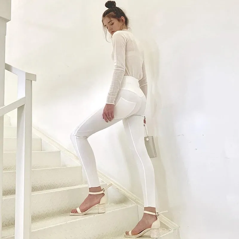 Women's Embroidered Elastic High Waist Leggings With Back Pockets