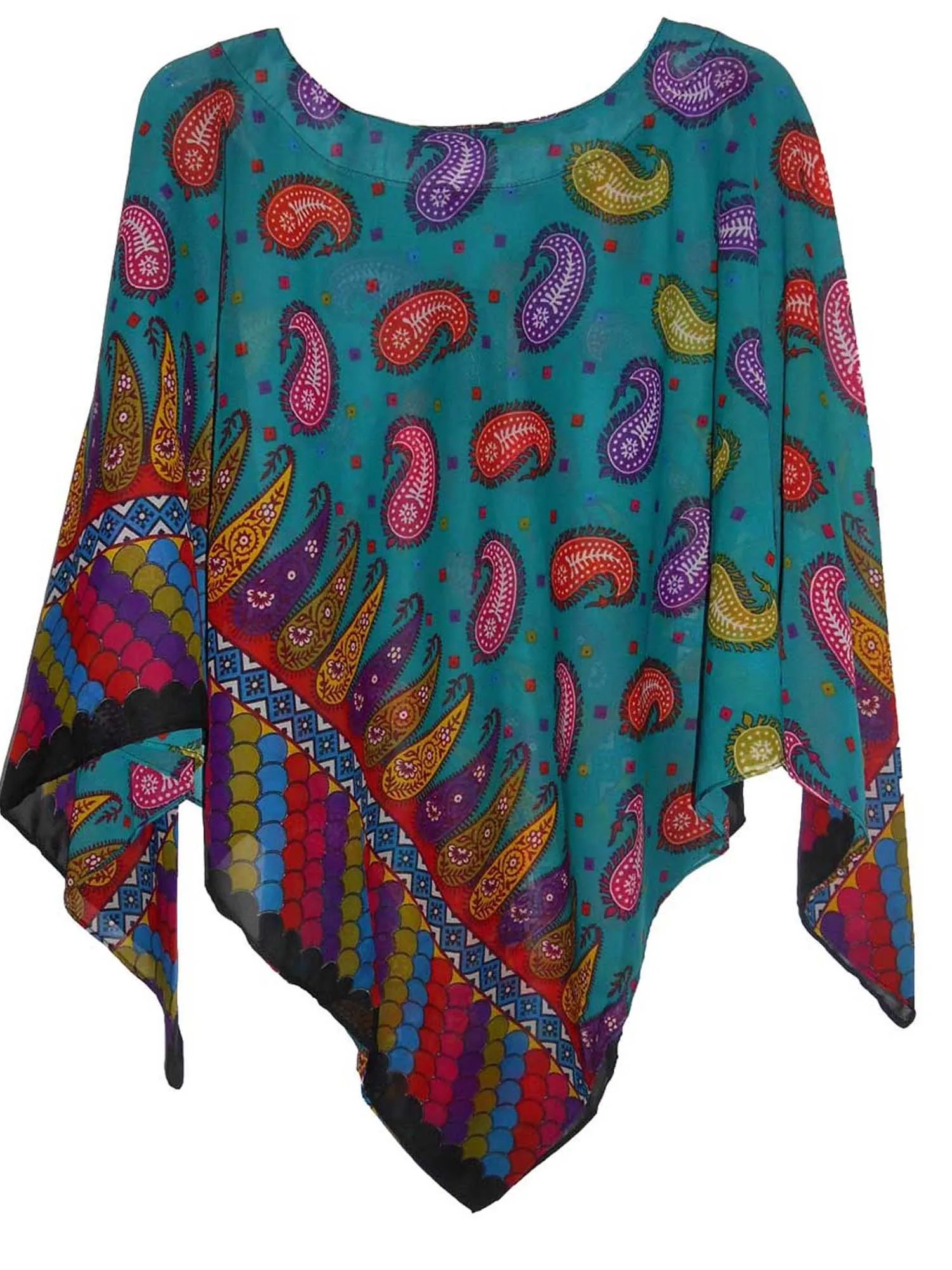 Women's Poncho, Turquoise Paisley Print