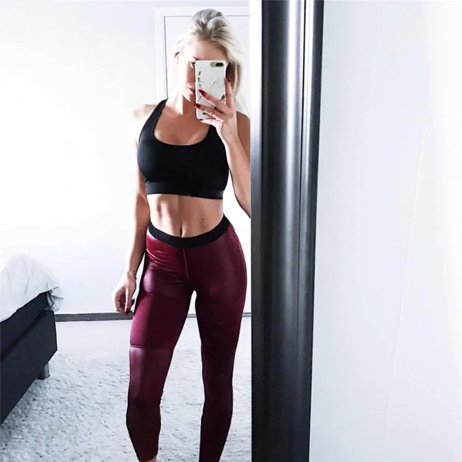 Women's Spring/Autumn PU Leather Patchwork Push Up Fitness Leggings