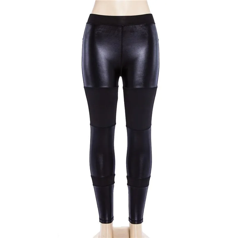 Women's Spring/Autumn PU Leather Patchwork Push Up Fitness Leggings