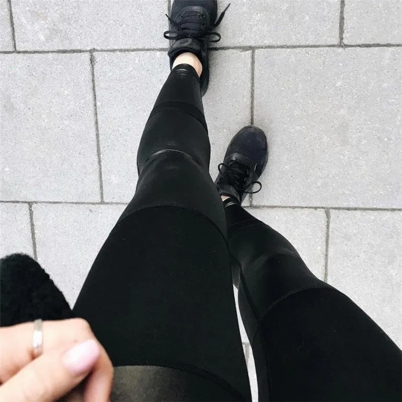 Women's Spring/Autumn PU Leather Patchwork Push Up Fitness Leggings