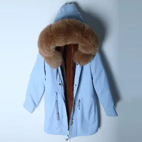 Women's Winter Casual Hooded Short Parka With Detachable Fox Fur