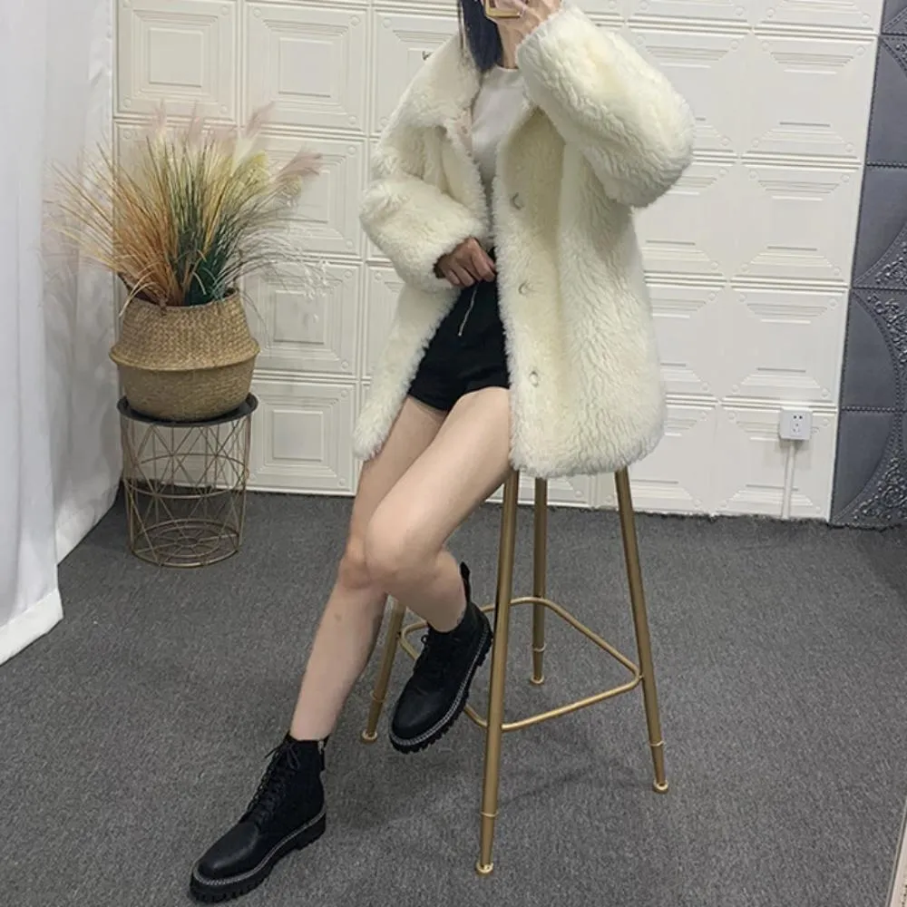 Women's Winter Casual Loose Sheepskin Thick Coat With Fox Fur