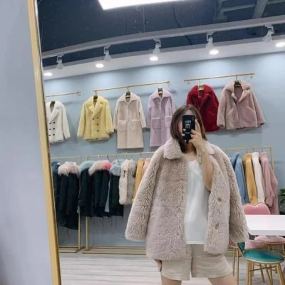 Women's Winter Casual Loose Sheepskin Thick Coat With Fox Fur