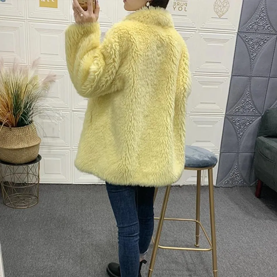 Women's Winter Casual Loose Sheepskin Thick Coat With Fox Fur
